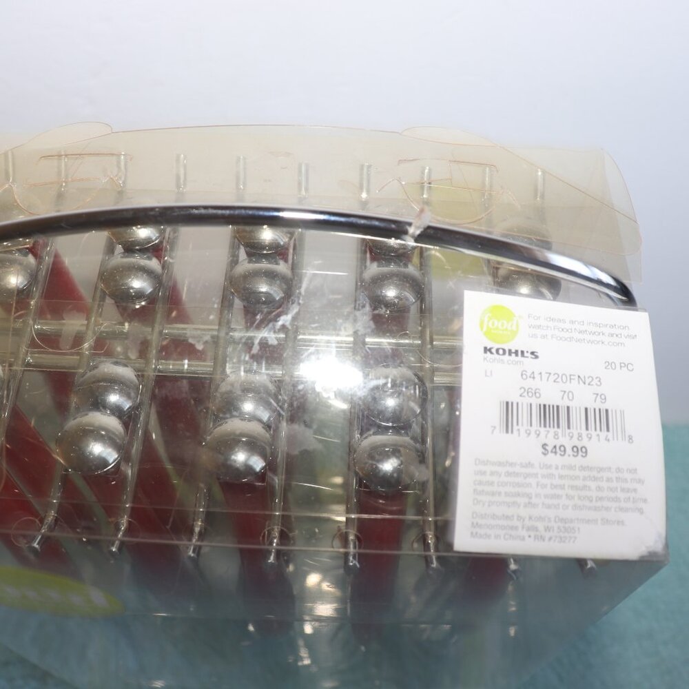FOOD NETWORK Service for 4 Flatware 20 Piece Set W/Hanging Storage Rack Red New - Picture 4 of 7